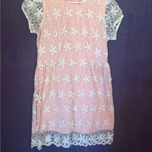 Charming Pink and White Lace Dress